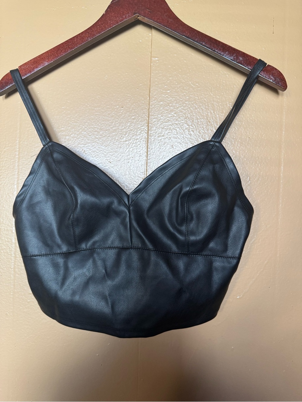 Faux Leather Cami Crop Top - Black